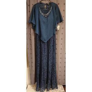 IGNITE EVENINGS Maxi Dress Women 14 Crystal Embellished Sequin Lace Mermaid 2 Pc